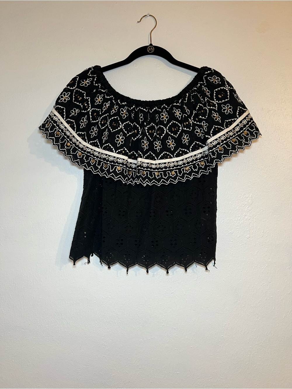 Hermant and Nandita Mavra Black Off-Shoulder Embroidered Eyelet Top - Women's